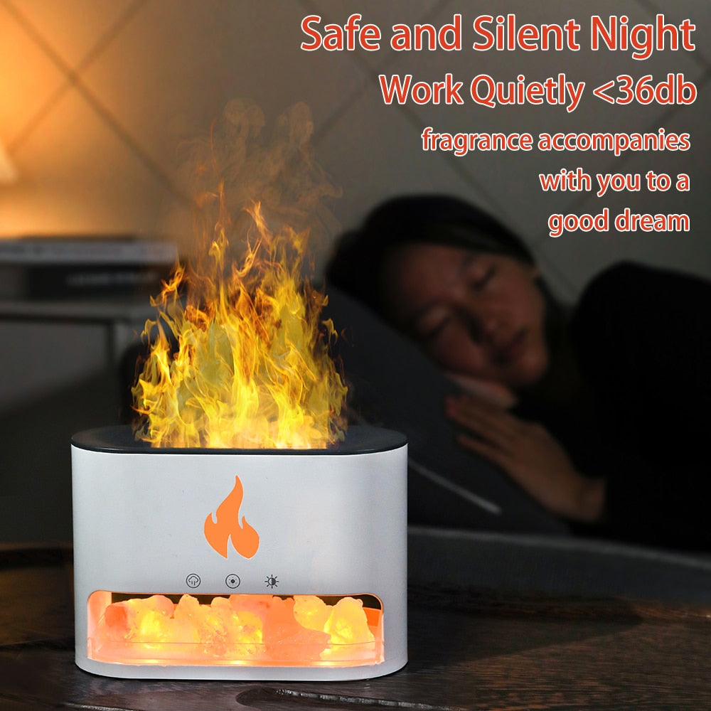 Fireplace Humidifier Crystal Salt Rock Fire Lamp Volcano Air Humidifier Flame Aroma Smell Essential Oil Diffuser for Home 5V 2A