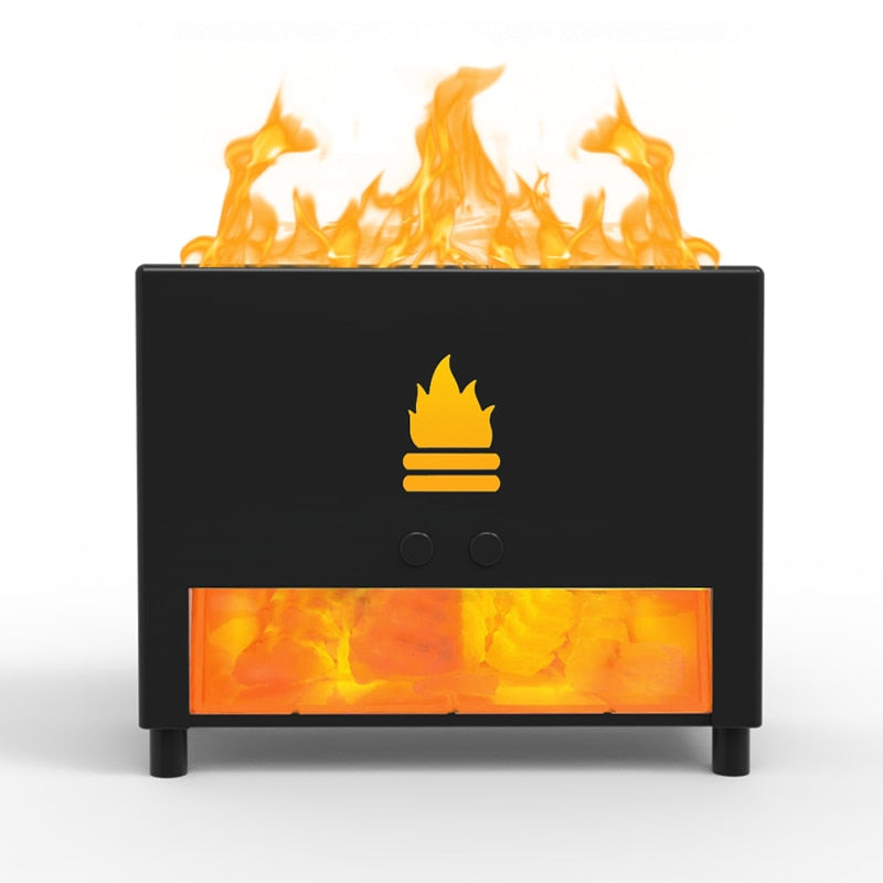 Fireplace Humidifier Crystal Salt Rock Fire Lamp Volcano Air Humidifier Flame Aroma Smell Essential Oil Diffuser for Home 5V 2A