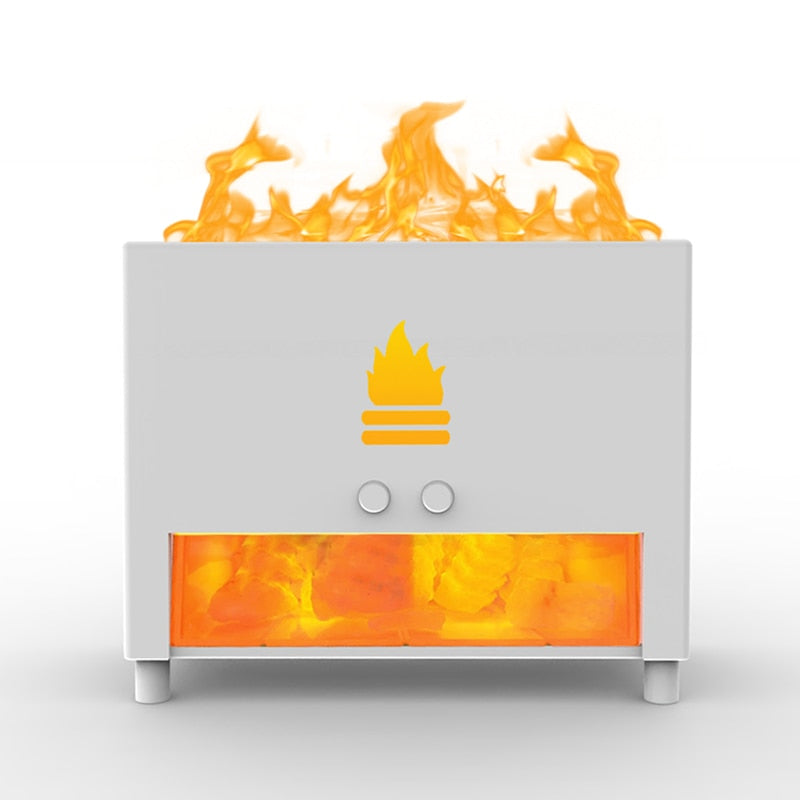 Fireplace Humidifier Crystal Salt Rock Fire Lamp Volcano Air Humidifier Flame Aroma Smell Essential Oil Diffuser for Home 5V 2A