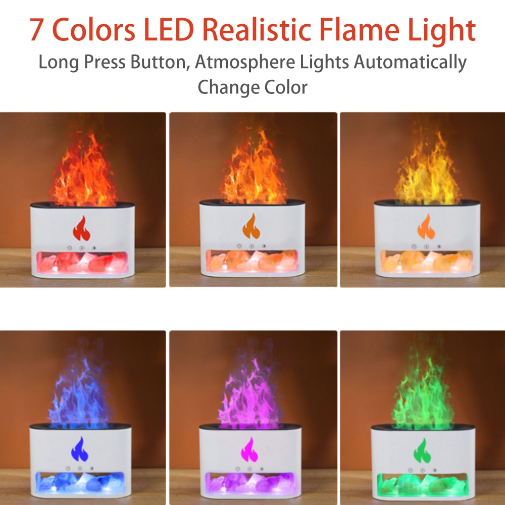 Fireplace Humidifier Crystal Salt Rock Fire Lamp Volcano Air Humidifier Flame Aroma Smell Essential Oil Diffuser for Home 5V 2A