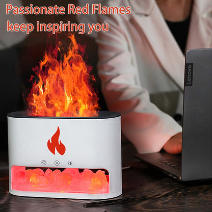 Fireplace Humidifier Crystal Salt Rock Fire Lamp Volcano Air Humidifier Flame Aroma Smell Essential Oil Diffuser for Home 5V 2A