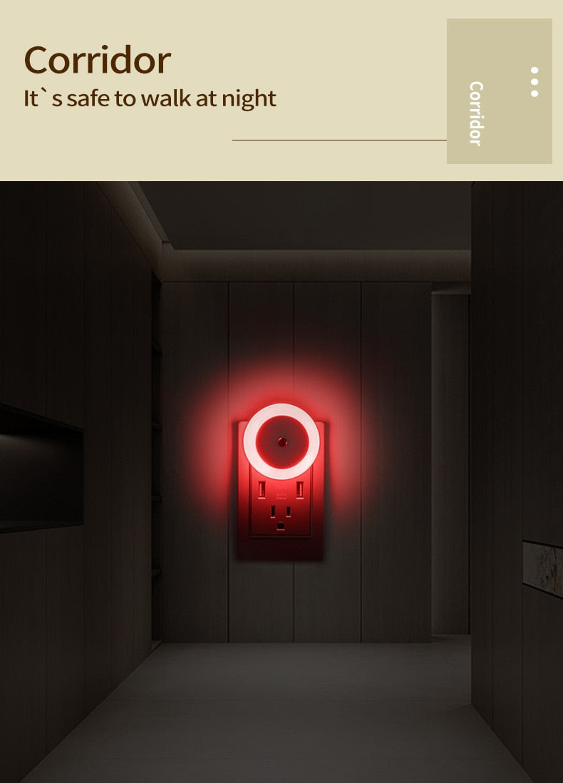 LED Night Light Smart Night Sensor Round Plug in Wall Night Lamp Bathroom Home Kitchen Hallway Staireway Bedroom Nightlight