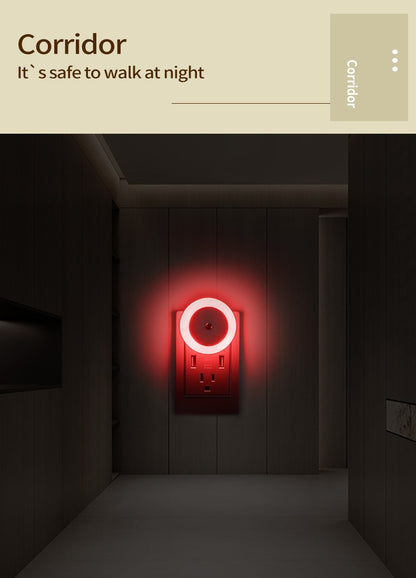 LED Night Light Smart Night Sensor Round Plug in Wall Night Lamp Bathroom Home Kitchen Hallway Staireway Bedroom Nightlight