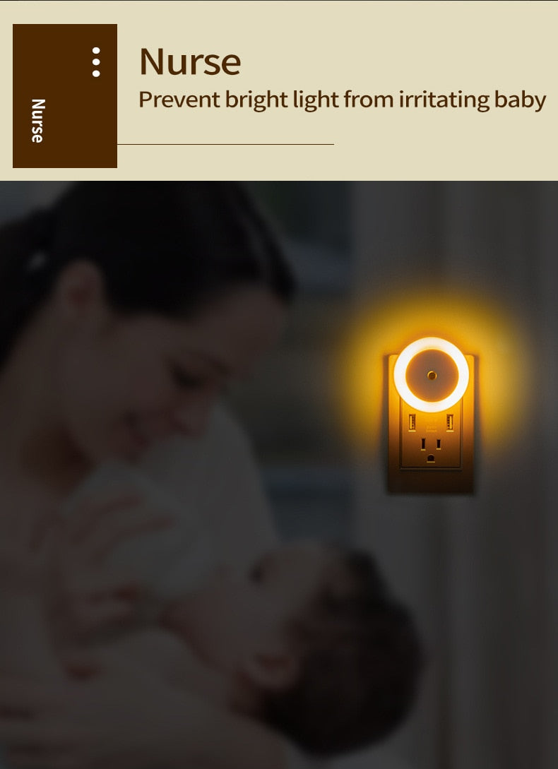 LED Night Light Smart Night Sensor Round Plug in Wall Night Lamp Bathroom Home Kitchen Hallway Staireway Bedroom Nightlight