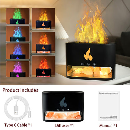 Fireplace Humidifier Crystal Salt Rock Fire Lamp Volcano Air Humidifier Flame Aroma Smell Essential Oil Diffuser for Home 5V 2A