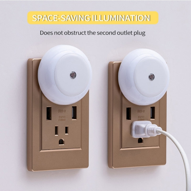 LED Night Light Smart Night Sensor Round Plug in Wall Night Lamp Bathroom Home Kitchen Hallway Staireway Bedroom Nightlight
